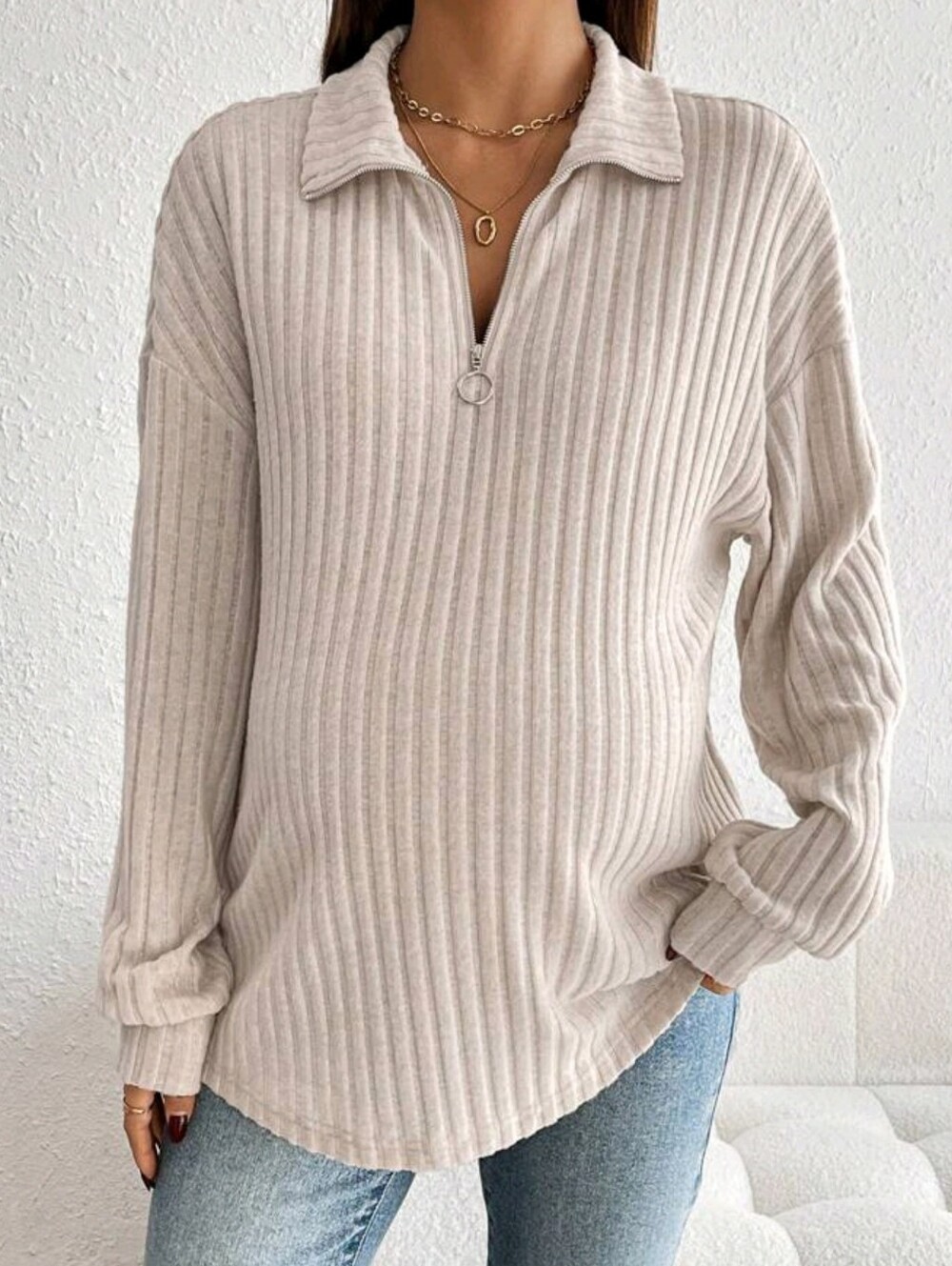 SHEIN Ribbed Quarter-Zip Top